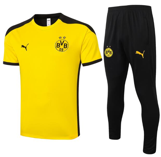 Dortmund Yellow Black Short Sleeve Training Sets Long Pants with Shirt 2020/21